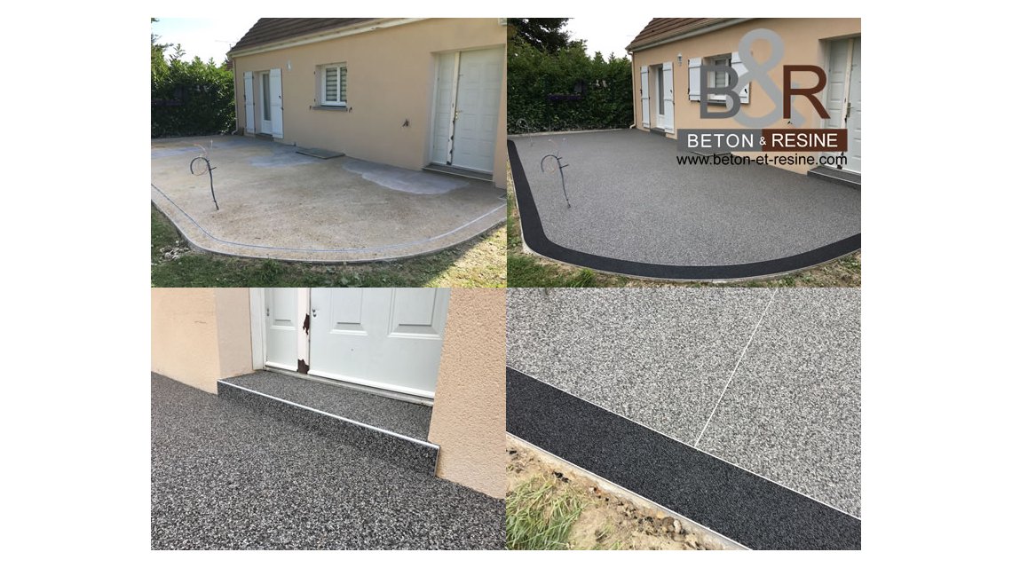 Chantier réalisé pour un particulier dans l'Essonne (91). Réalisation d'un tapis de marbre gris foncé avec bordure noire.  