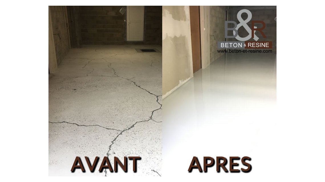 Chantier de pose de résine lisse époxy dans un garage pour un particulier à Mennecy (91). Après ponçage du sol et traitement des fissures, nous avons appliqué une résine époxy en 3 couches afin d'obtenir un effet lisse et uniforme.  