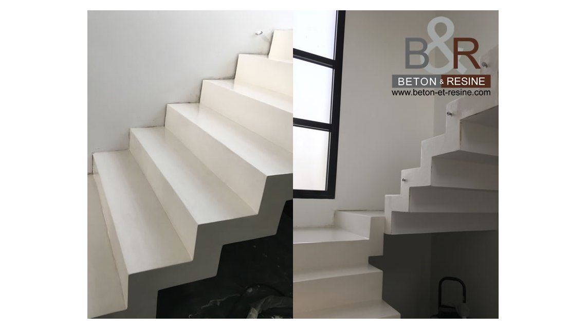 Chantier réalisé pour un particulier à Montévrain (Seine et Marne 77). Pose d'un béton ciré blanc avec un effet décoratif très contemporain.  